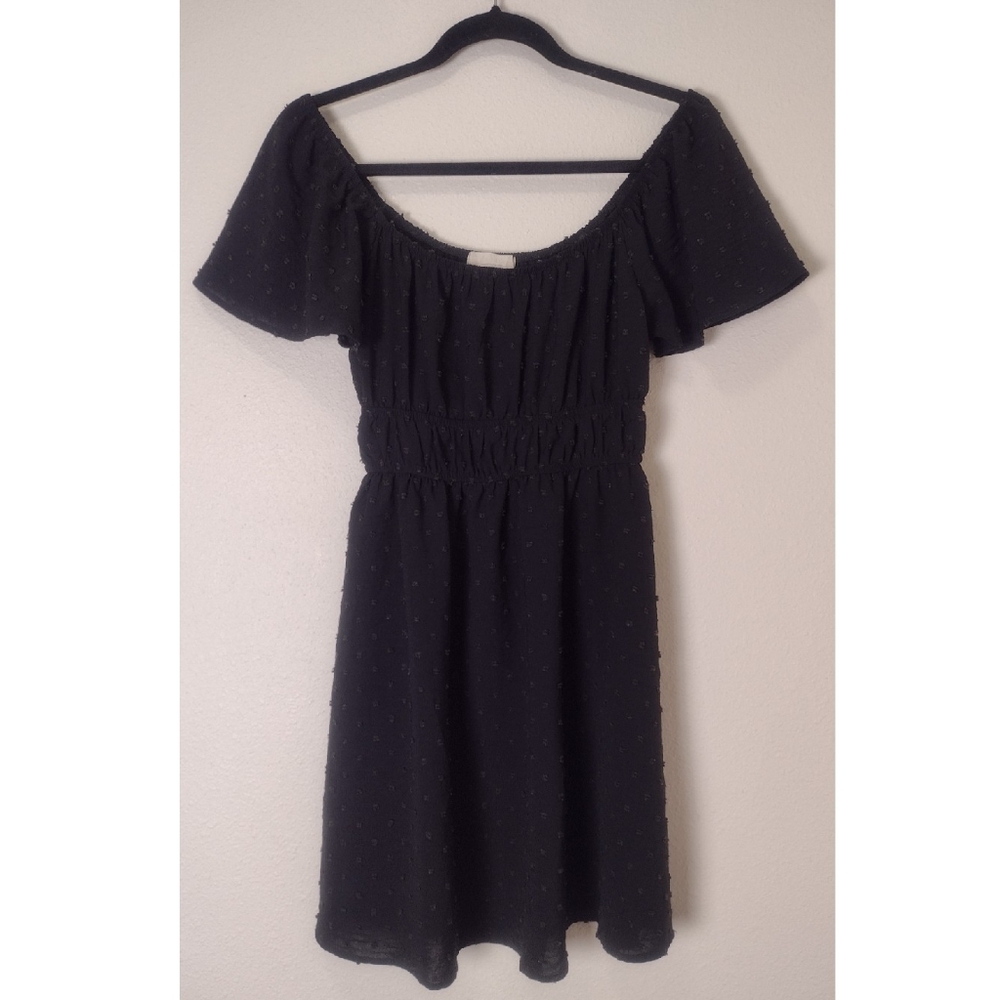 Altar'd State Swiss Dot Cinch Waist Flutter Sleeve Mini Dress Black Size S